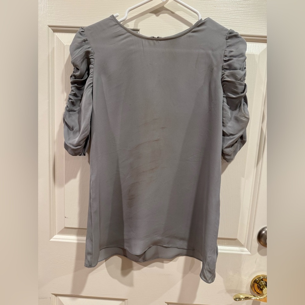 Theory Gray Ruched 3/4 Sleeve Blouse